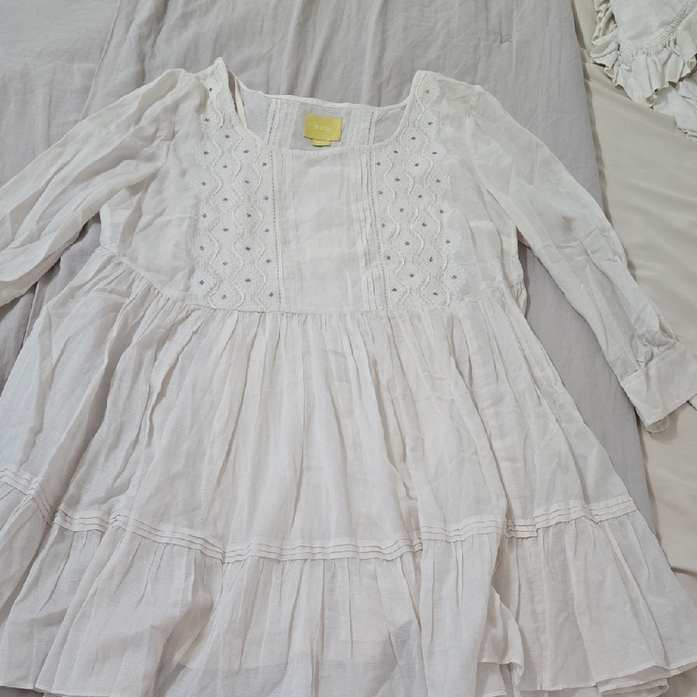 Anthropologie Maeve M White 3/4 Sleeve Dress